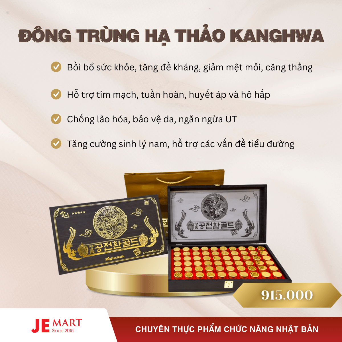 Viên đông trùng hạ thảo Hàn Quốc 60 viên hộp gỗ đen 9 mời quý khách ghé thăm jemart.com.vn để mua sản phẩm chính hãng